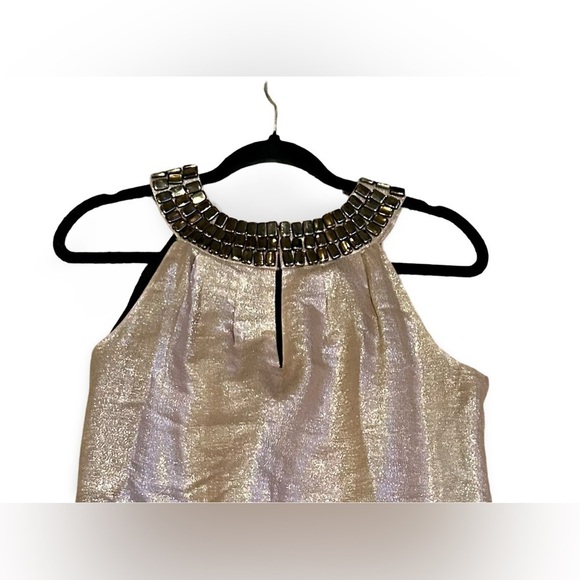WALTER SIZE 6 🍒CHAMPAGNE GOLD JEWEL COLLARED SILK DRESS FULLY LINED CLASP FRONT - Picture 2 of 12
